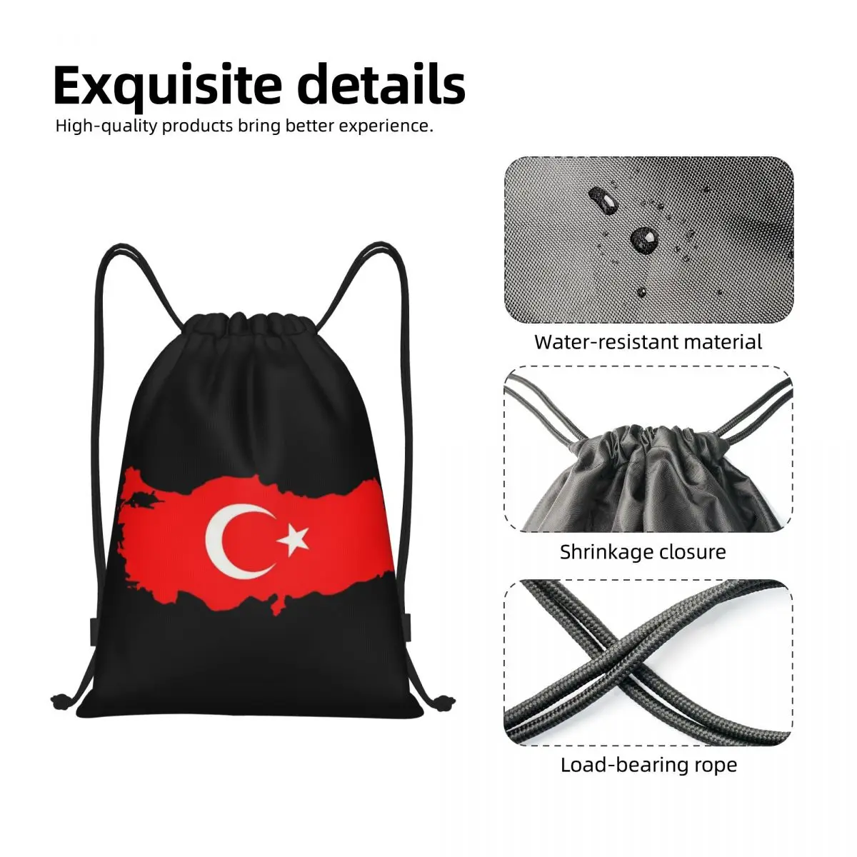 Mochila con cordón y mapa de la bandera de Turquía para hombre y mujer, bolsa de entrenamiento portátil con luna y estrella turca, saco deportivo para gimnasio