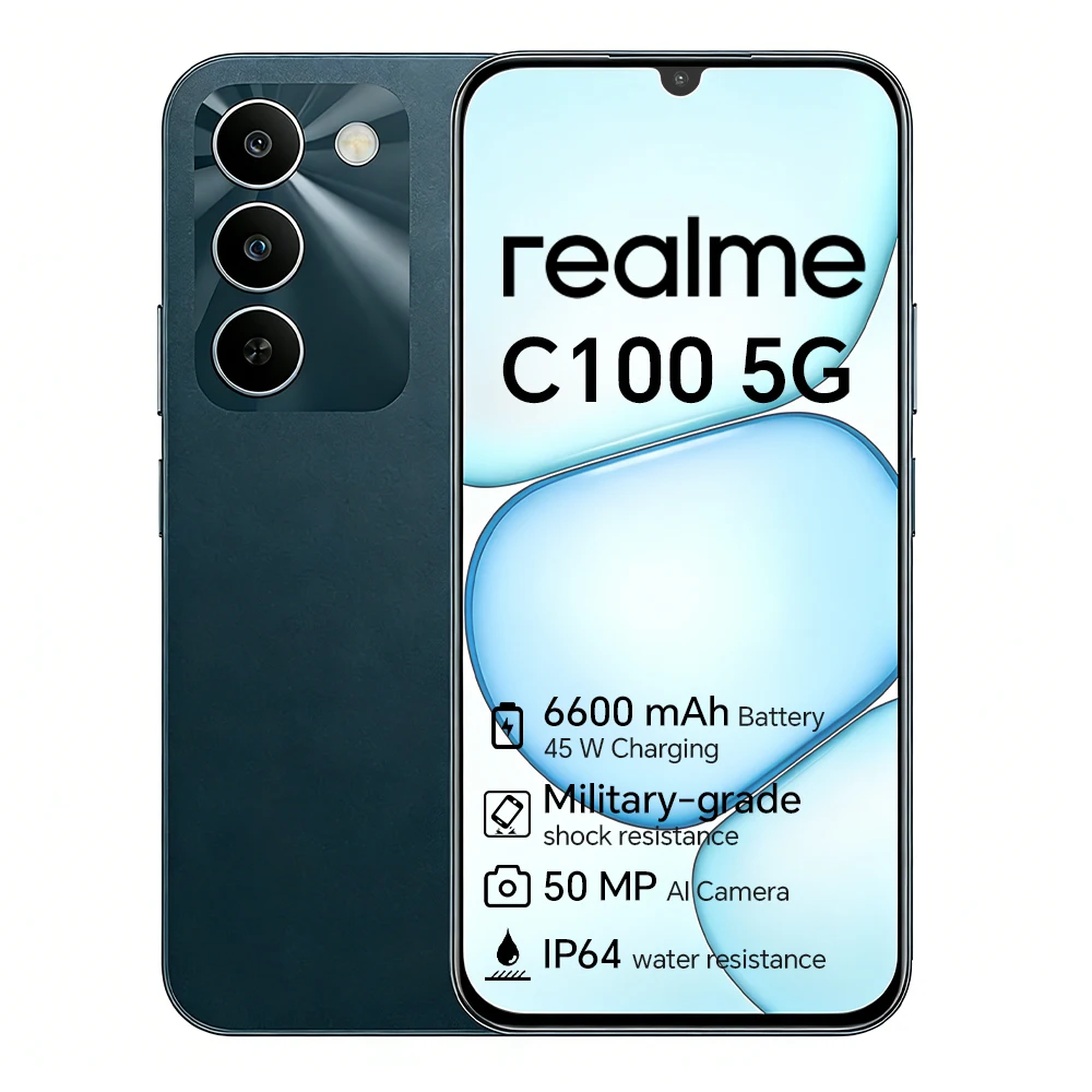 realme C100 Estreno Mundial 2026 Nueva Versión Europea Smartphone 5G MediaTek Dimensity 6300 Pantalla de 6.8'' 144Hz Batería de 6600mAh Carga Rápida de 45W