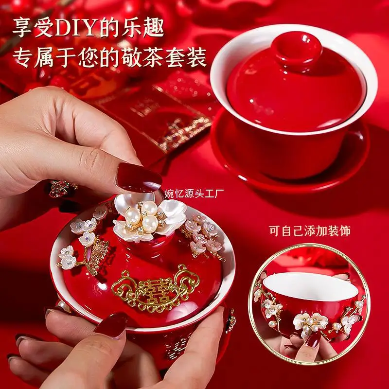 Dowry Supplies, Tea Cups, Wedding Toasts, Tea Cups, Modified Bride's Wedding, Red Wedding Bowls, Chopsticks, Dowry Set Supplies, Chinese Elements, DIY Wedding Handmade Ceramics