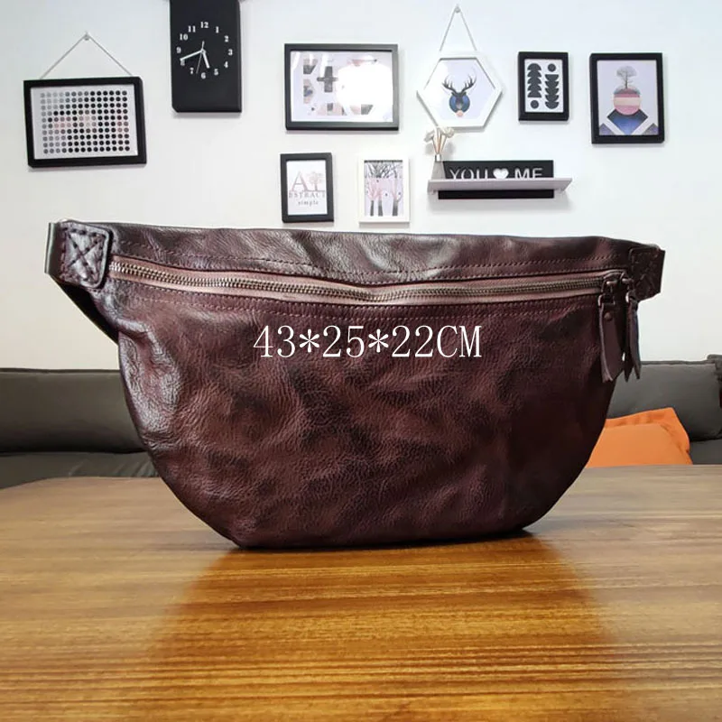 Imagem -06 - Aetoo-bolsa Masculina Artesanal Couro de Vaca de Primeira Camada Bolsa de Ombro Vintage Peito de Couro Maio Cáqui Tendência de Motocicleta