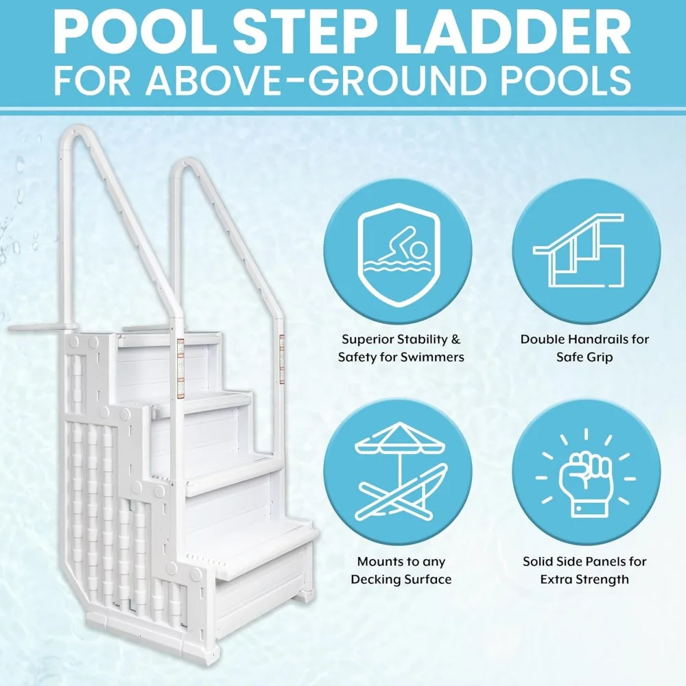 Escada de piscina de trilho duplo montada no deck para piscinas acima do solo de 48-54 polegadas