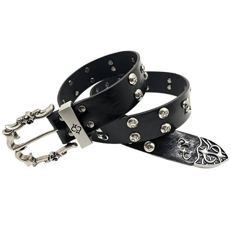 

Original Design Cygnus Rivet Punk Pu Leather Jeans Strap Vintagewhite Black Rock Studded Waist Belts Luxury Brand Cinturon Mujer