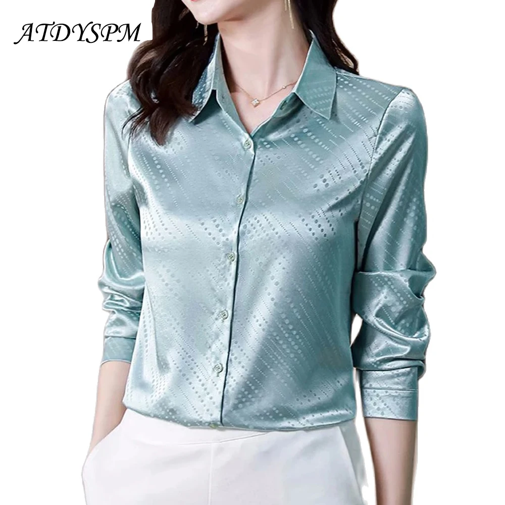 Women Thin Satin Shirts Long Sleeve Jacquard Fashion Women Blouses 2024 Elegant Office Lady OL Basic Tops Casual Clothing