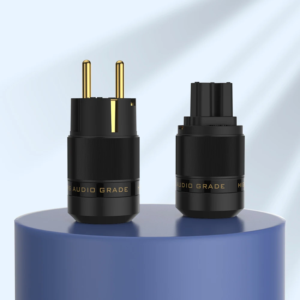 Pair GE+GC Unprint  High End 24K Gold Plated Schuko AC power plug+IEC power connector
