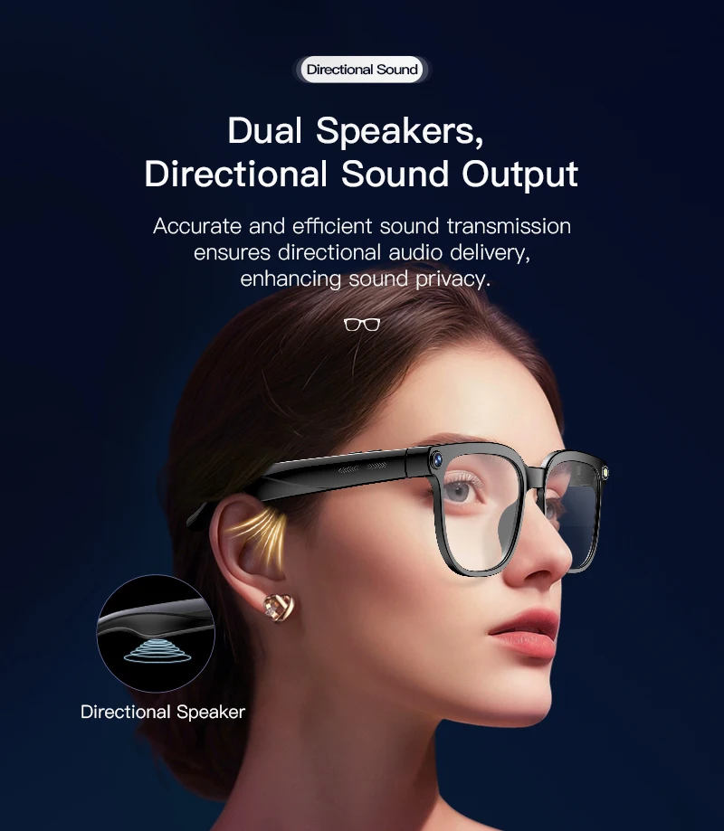 AI Smart Bluetooth Glasses with 800W HD Camera Dual Speaker for Pure Voice Quality AI Translation Image Recognition APP Control