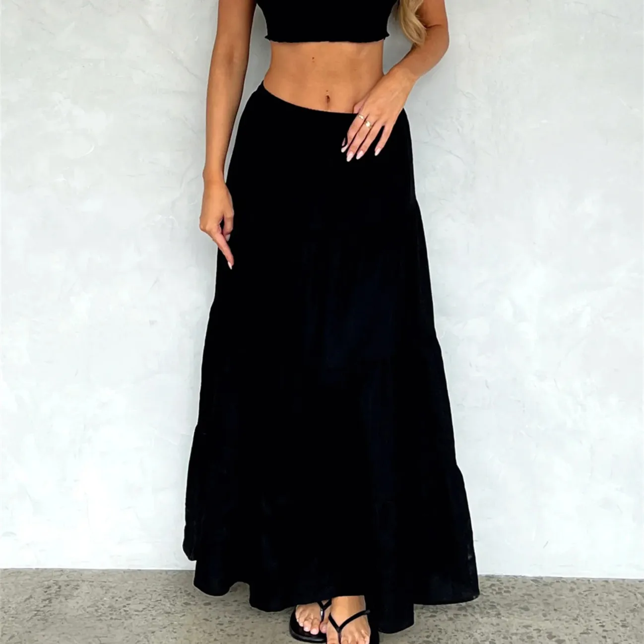 hirigin Women Boho Long Skirt Y2k Elastic High Waist Ruffle Pleated Swing Maxi Skirt Casual Tiered Prairie Flowy Aline Skirt