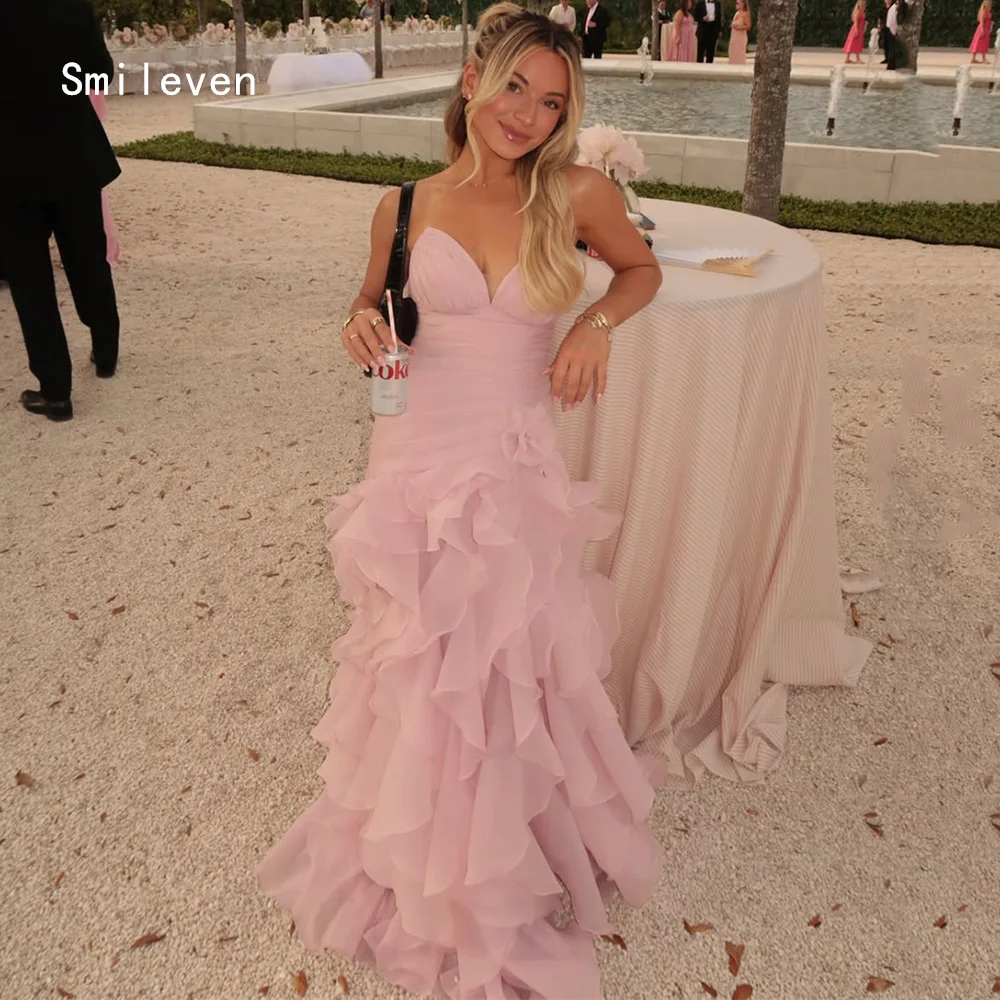 

Smileven Luxury Tiered Mermaid Evening Dress Sweetheart Side Silt Formal Prom Dresses Pink Chifforn Party Gowns Customized 2026