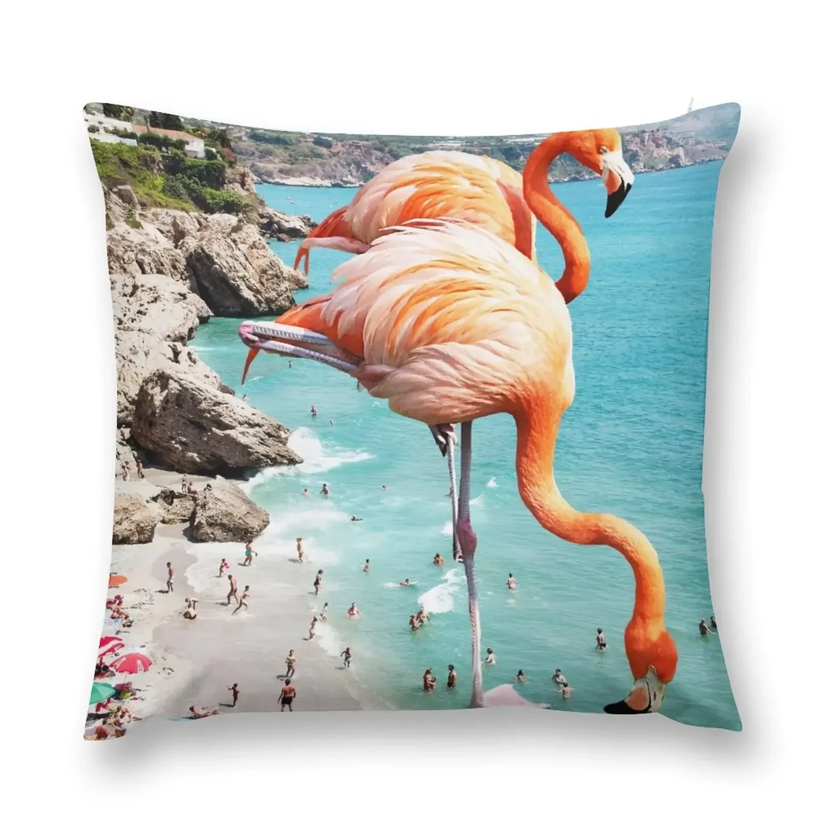 

Flamingos on the Beach, Wildlife Surrealism Birds, Nature Flamingo Fantasy Beach Summer Photography Throw Pillow