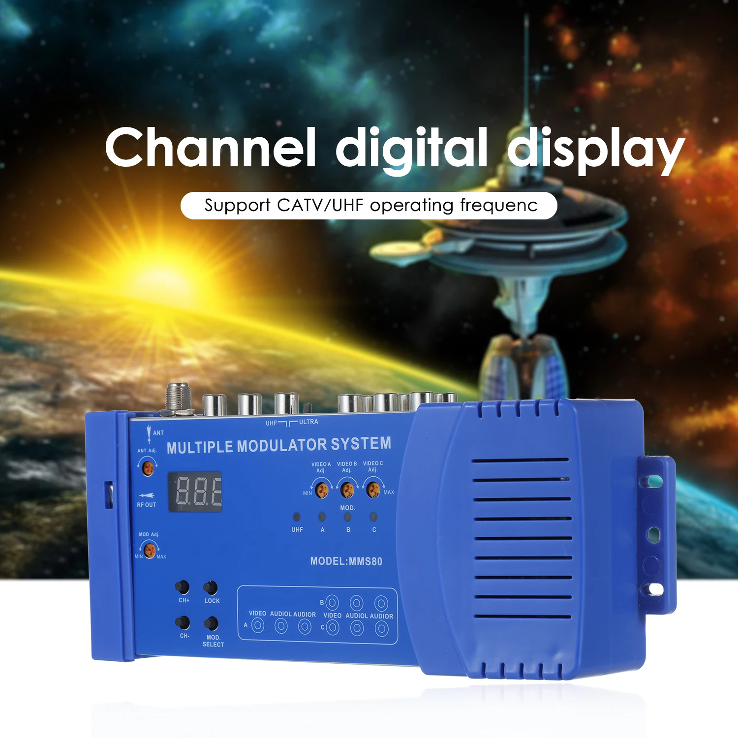 MMS80 Home UHF Modulator Optional PAL/NTSC Modulation CATV UHF Signal Amplifier 100~240V Compact Video Transmitter Modulator