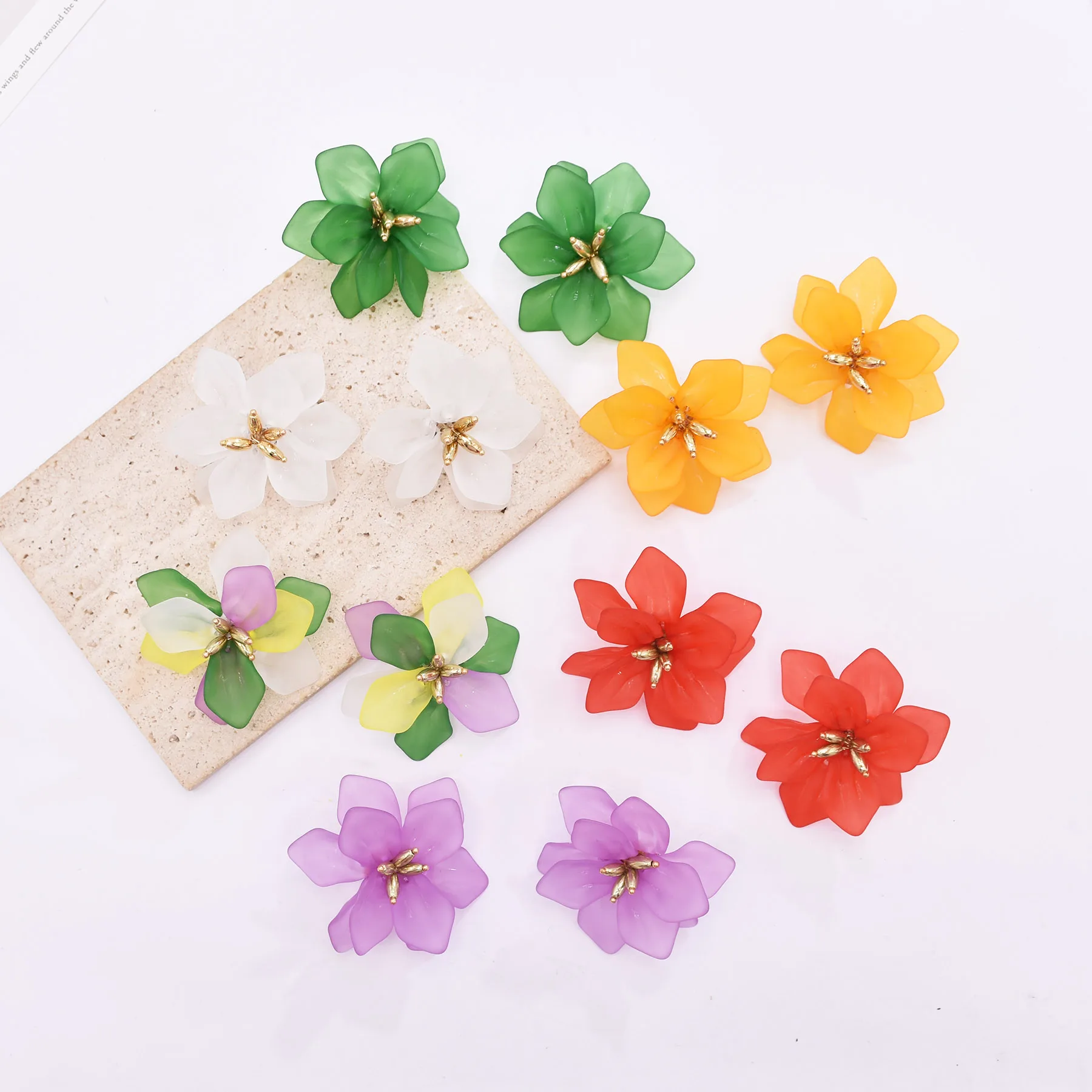 Korean Style Cute Multilayer Flower Stud Earrings For Women Fashion Sweet Brinco Wholesale Jewelry Acrylic Colorful Accessory