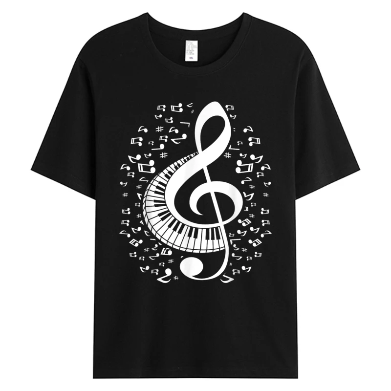 

Treble Clef Keyboard Classical Music Notes Pianist Piano Men's Tee Cotton Fabric Casual Holiday O-neck Tshirt 5XL T-shirts Black