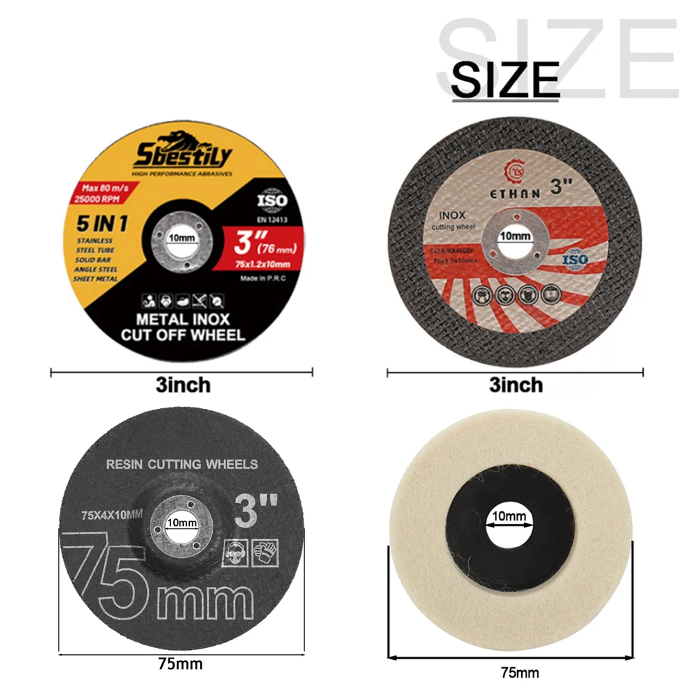 4pcs 3inch Metal Cutting Disc Resin Grinding Wheel Wool Polishing Wheel For Angle Grinder Multi-Combination Accessory Kit