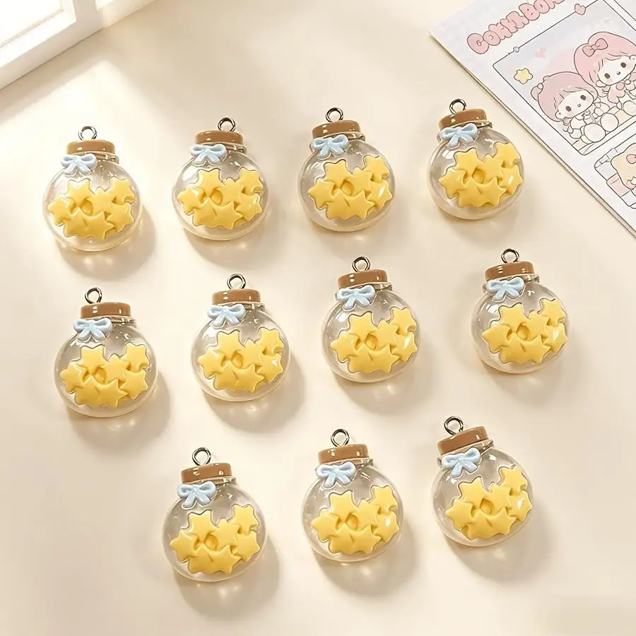 1/5/10/20/50/100pcs Star Wishing Bottle Pendants Cute Resin Bow Charms for Jewelry Making, DIY Earrings, Necklaces, and Gift Acc