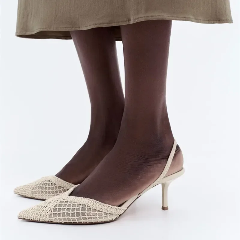 مثير أشار تو شبكة المنسوجة مصمم مضخات النساء أنيقة رقيقة صنادل عالية الكعب الفاخرة مأدبة فستان حذاء السيدات Zapatos Mujer