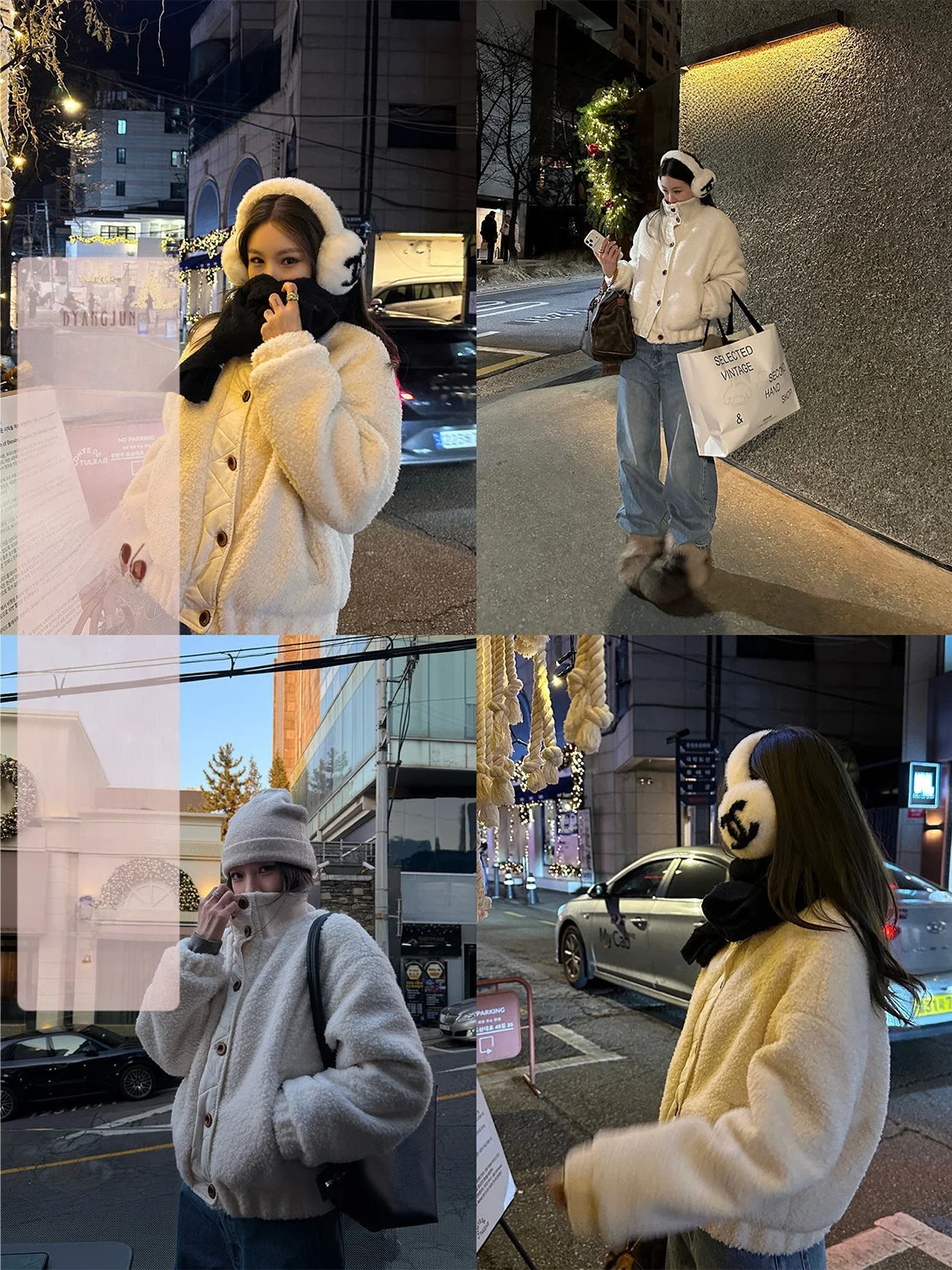 

D YANGJUN Women's White Lamb Fur Collar Jaet ort Sle Single Button Warm Top Casual Faion Winter New Arrival