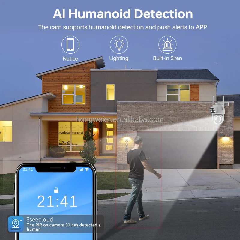 HongGlobal 8MP 4CH Dual Lens LCD WiFi IP Indoor Outdoor Wireless Home Security CCTV Camera Eseecloud NVR Kit Surveillance System