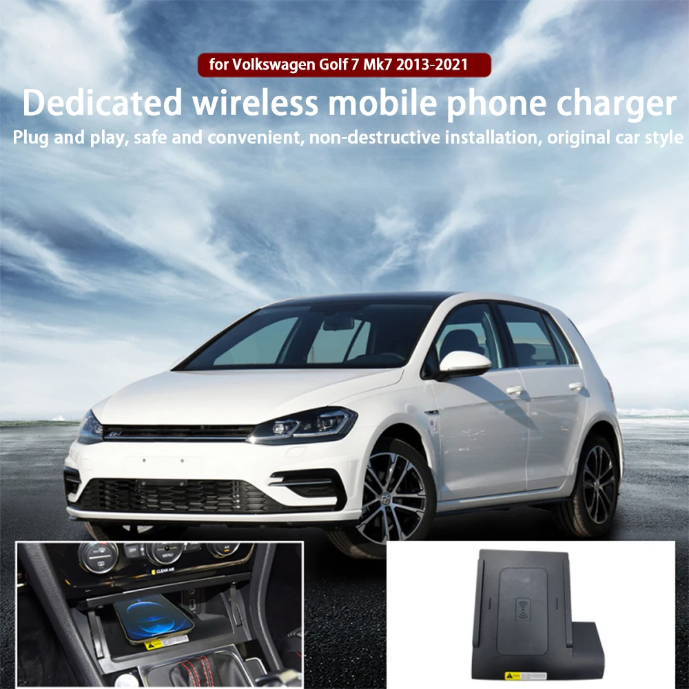 for Volkswagen Golf 7 Mk7 2013-2021 Center Console Storage Wireless Mobile Phone Charger 18W iPhone Magsafe Fast Charging Panel