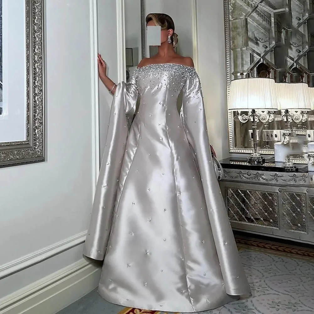 Aangepaste Saoedi-Arabië avondjurk off-the-shoulder kralen een lijn formele avondjurken voor dames bruiloft jurken