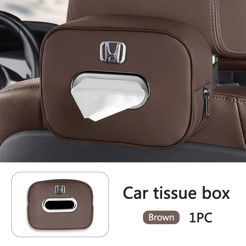 3D Metal Emblem Car Tissue Bag Seat Back Tissue Storage Box For Honda Civic Fit Accord CRV Spirior Odyssey City Envix Jazz Mugen