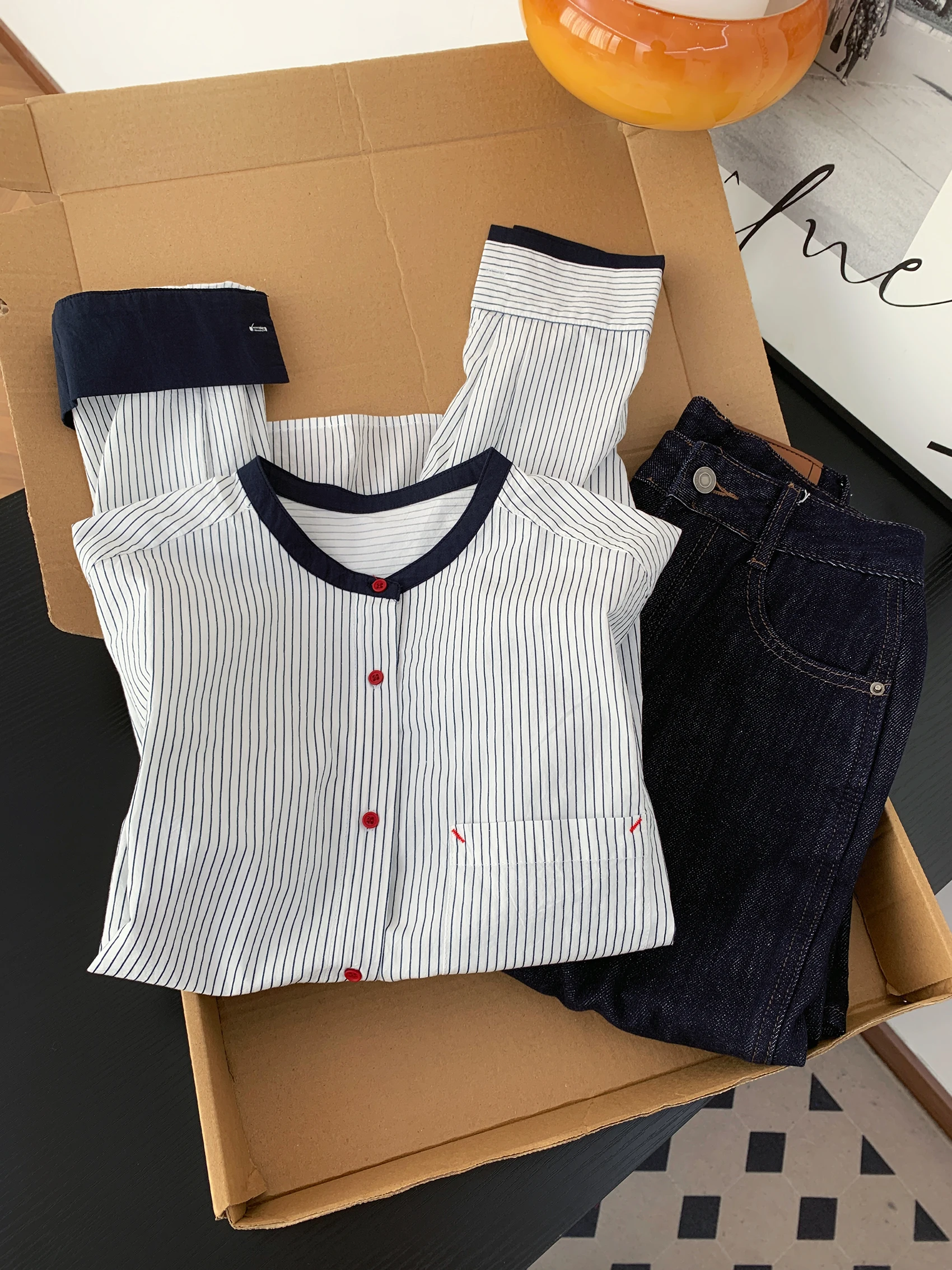 

Loose Women's Long Sve irt Jaet Casual Stripe Color Blo Cotton Spring Autumn Top Comfortable Fit Versatile Leisure Wear