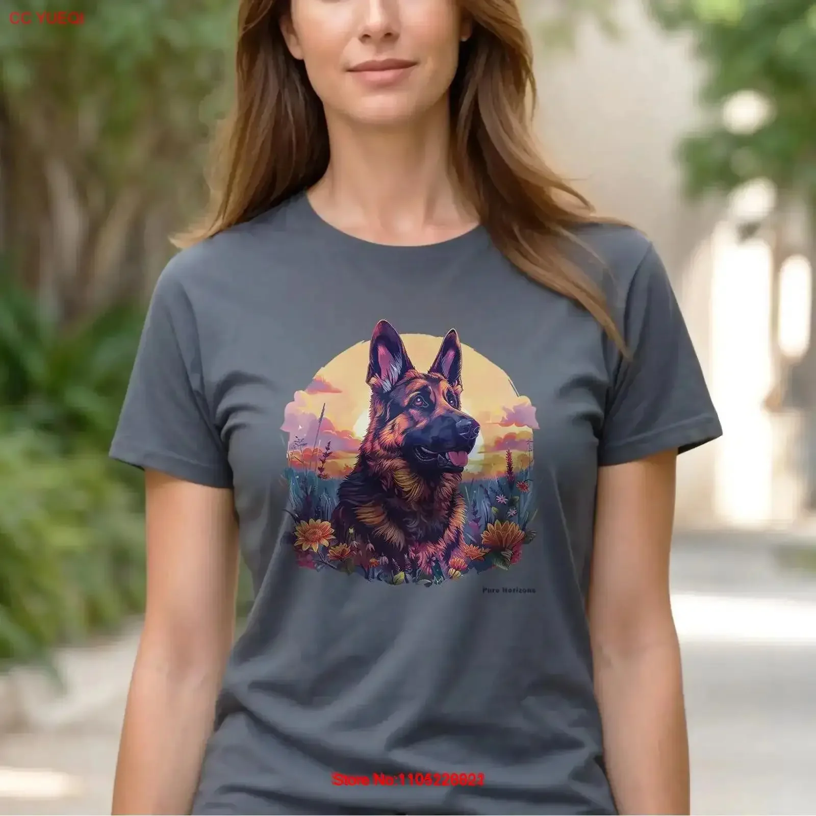 Sunset German Shepherd Portrait T Shirt Artistic Canine Horizon Vibrant Pet Lover Unique for Enthusiast vintage Washed