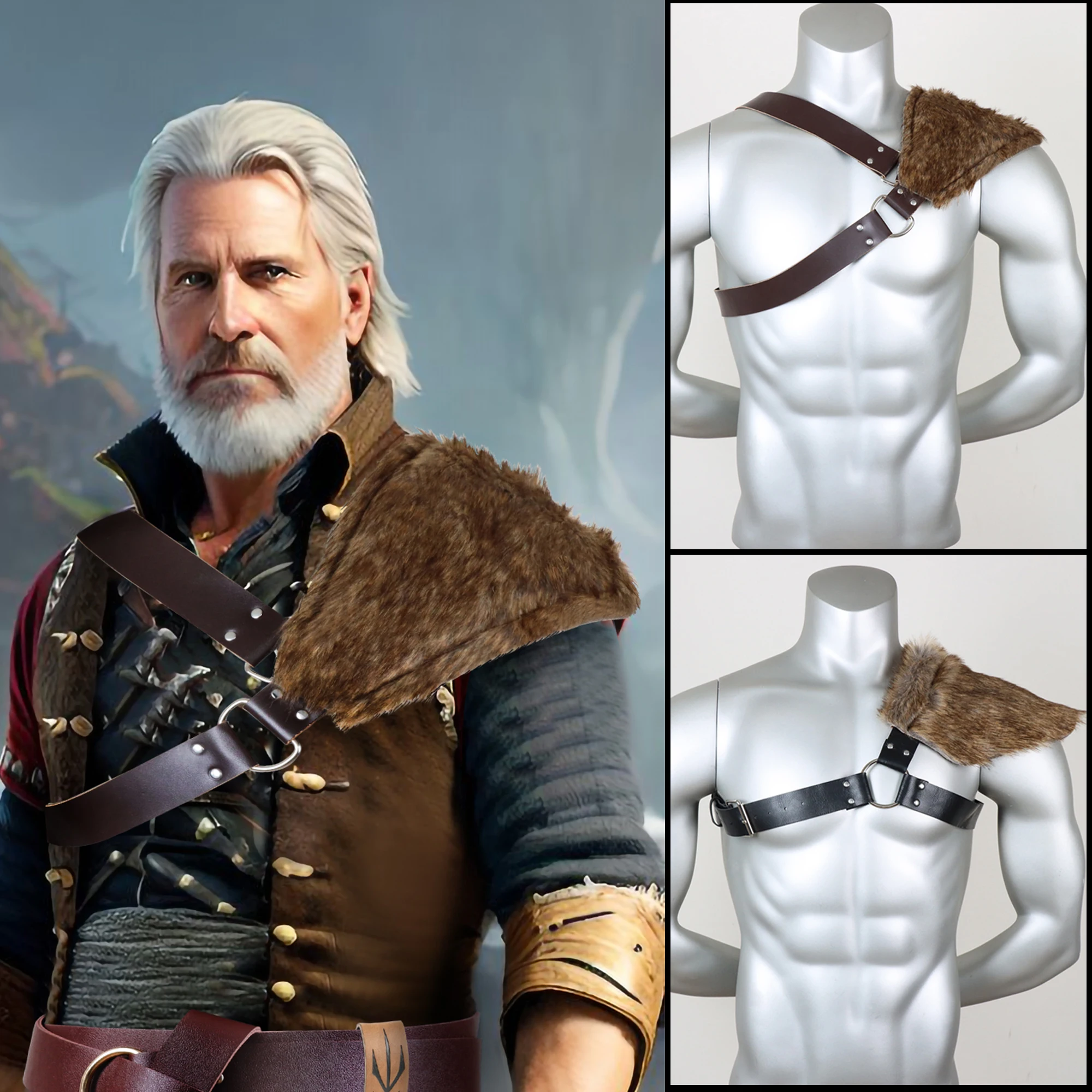 Średniowieczny rycerz do odgrywania ról sztuczne futro Fantasy szeroka torba na pasek ze sztucznej skóry Viking renesansowy kostium pirata akcesoria