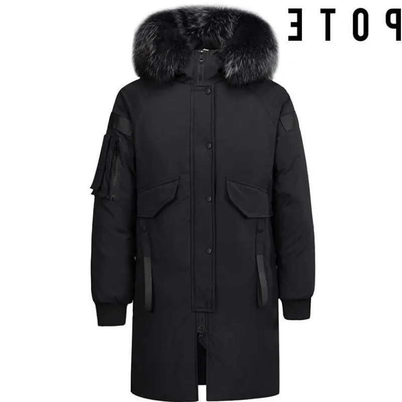 New Men\'s Mid-Length Down Coat Winter White Duck Down Warm Jacket Youth Men\'s Couples