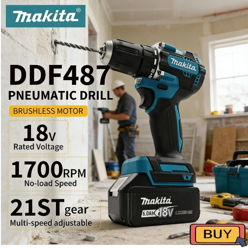 

Makita DDF487 LXT Brushless Cordless Impact Drill Motor 18V Compact Hammer Driver Rechargeable Screwdriver Power Tool