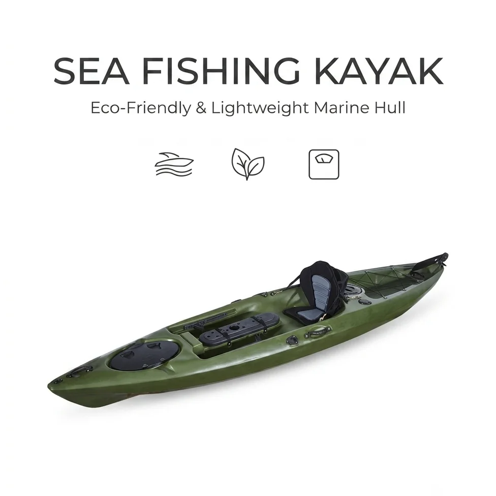 OEM Factory Direct Olive Green 1 Person Sea Fishing Kayak Sit on Top Lightweight LLDPE Plastic Hull Rudder Hatch