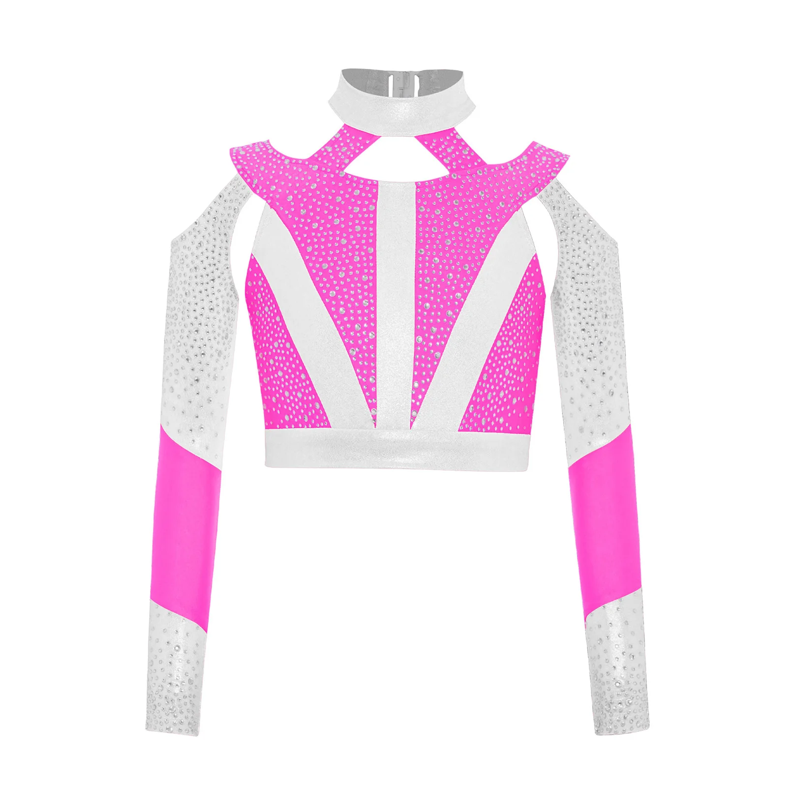 Girls Cutout T-shirts Kids Acrobatics Figure Skating Crop Tops Long Sleeve Clothes Gymnastics Performance Jazz Dance Costume