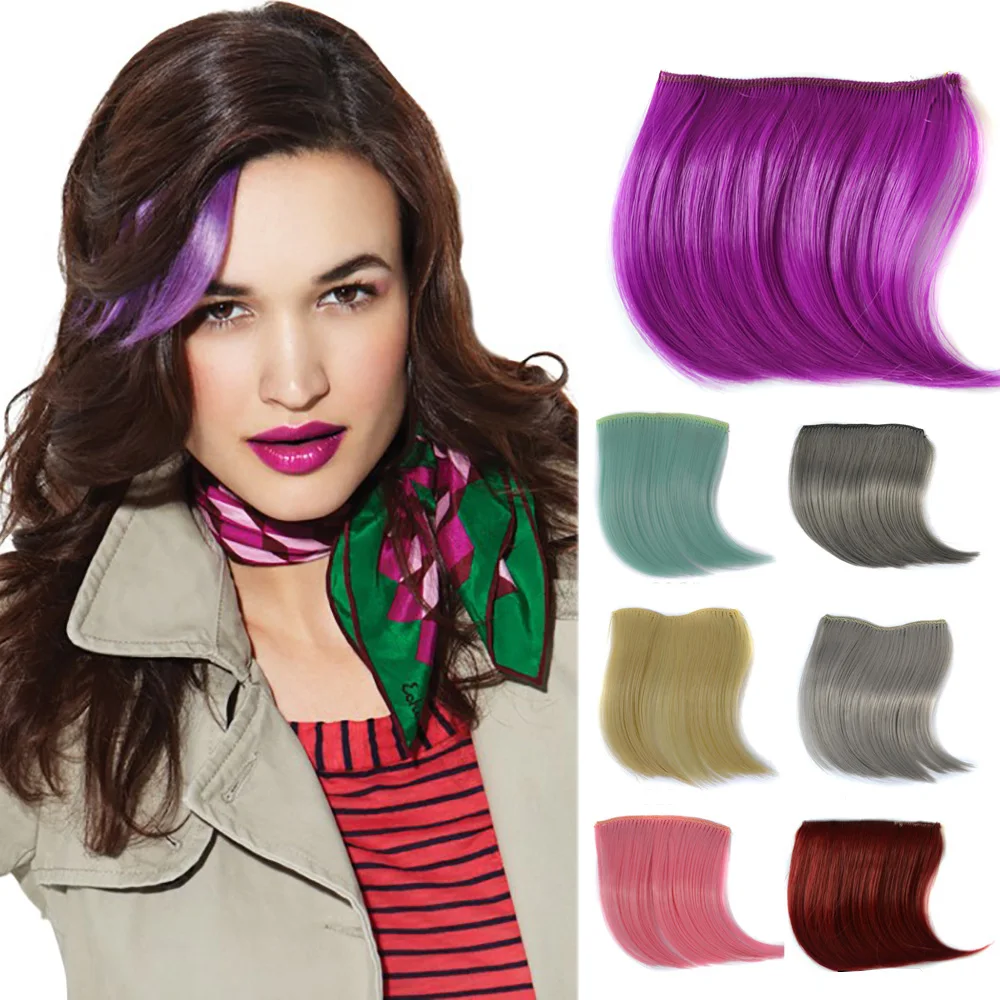 

Clip in Hair Bangs Synthetic Rainbow Color Hairpieces for Women Grey Pink Purple