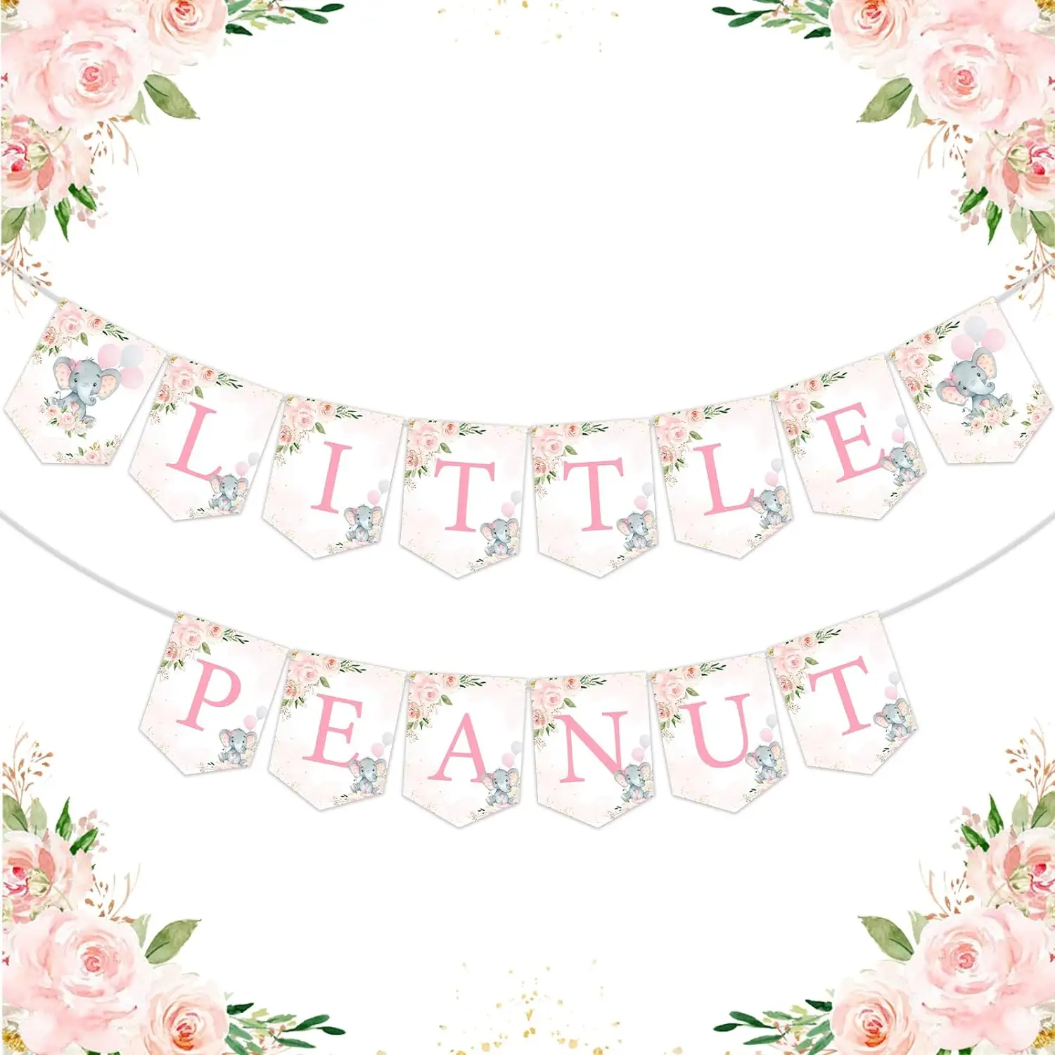 

Pink Elephant Baby Shower Decor Little Peanut Banner A Little Peanut is on the Way Welcome Baby Girl Animal Baby Shower Decor