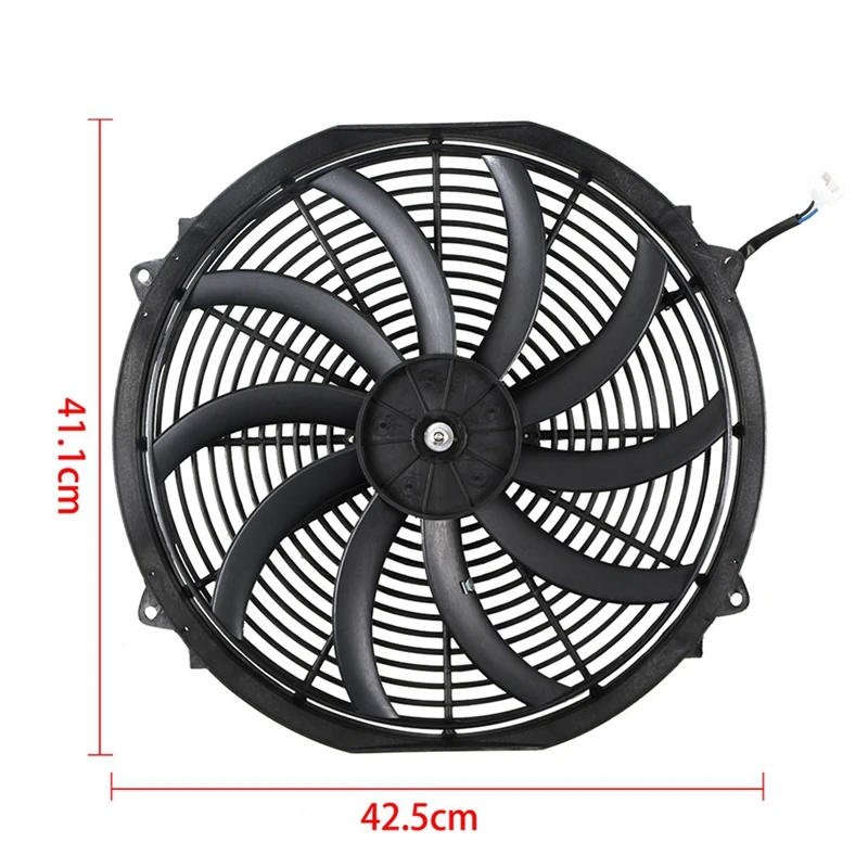 FULL-16 Zoll elektrischer Kühlerlüfter, Auto-Tuning, universeller Lüfter, 12 V, 80 W, Kühlerkühlung, elektronischer Lüfter, Sauggebläse