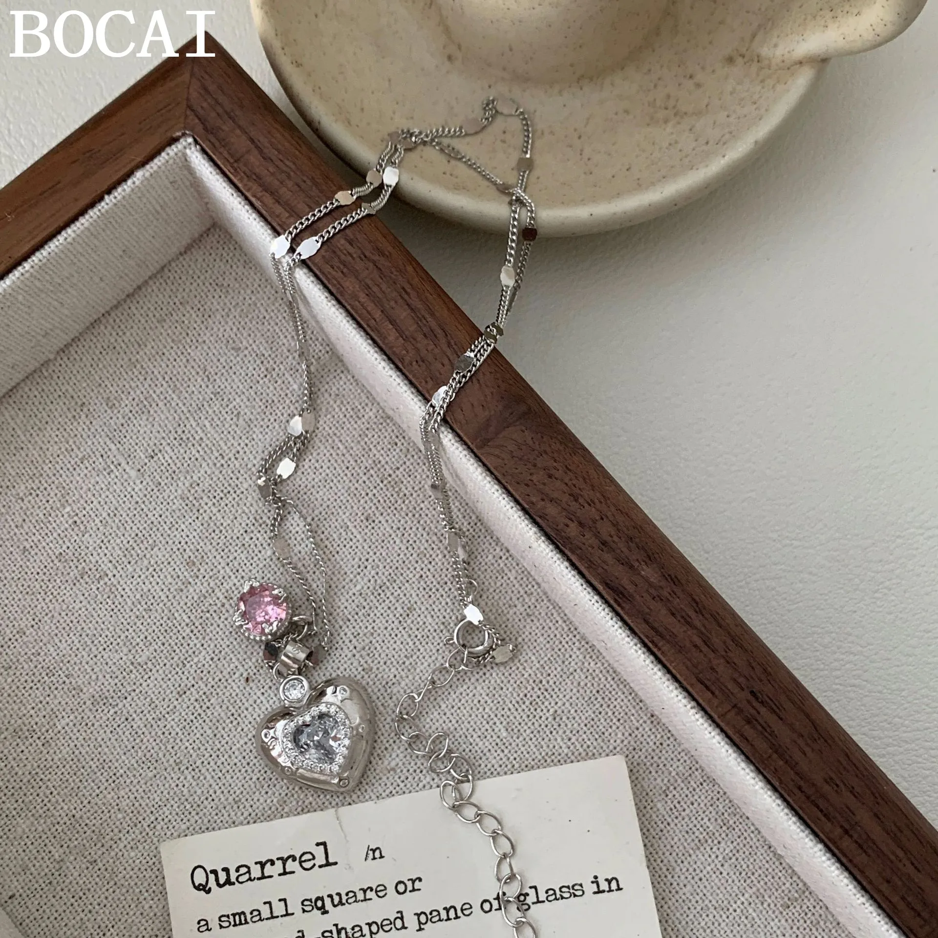 

BOCAI NEW S925, модное и роскошное ожерелье из стерлингового серебра с блестящими бриллиантами в форме звезды и сердца, женский подарок