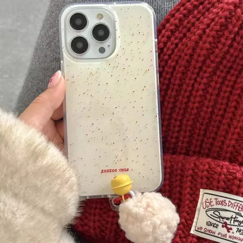 

Color Splash Dots Phone Case For IPhone 16 15 14 Pro Max Max Back Phone Cover For 13 12 Pro Max Capa with Fur Ball Bell Pendant