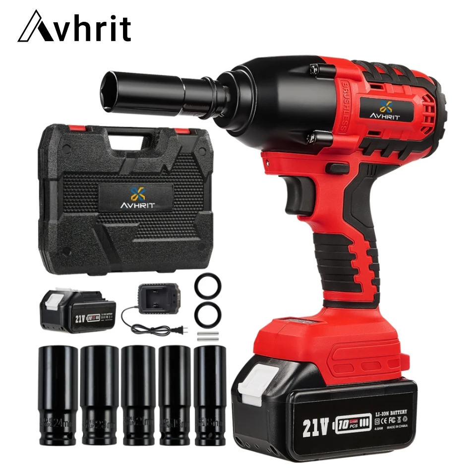 Avhrit 950N.m Brushless Cordless Electric Impact Wrench 1/2 inch Socket Wrench Power Tools Rechargeable For Makita 18V Battery