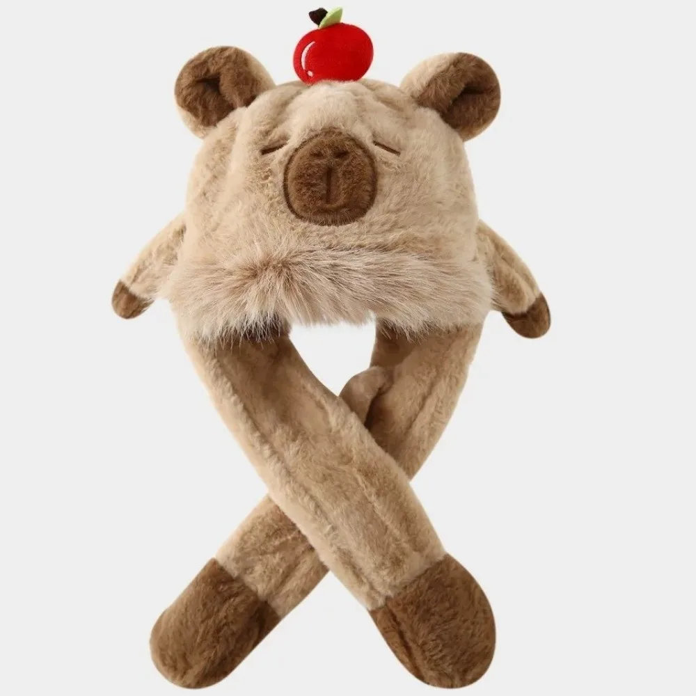 Cartone animato antivento protezione per le orecchie cappello orecchie mobili cappello ispessito sciarpa set morbido capibara integrato sciarpa con cappuccio ragazzi/ragazze