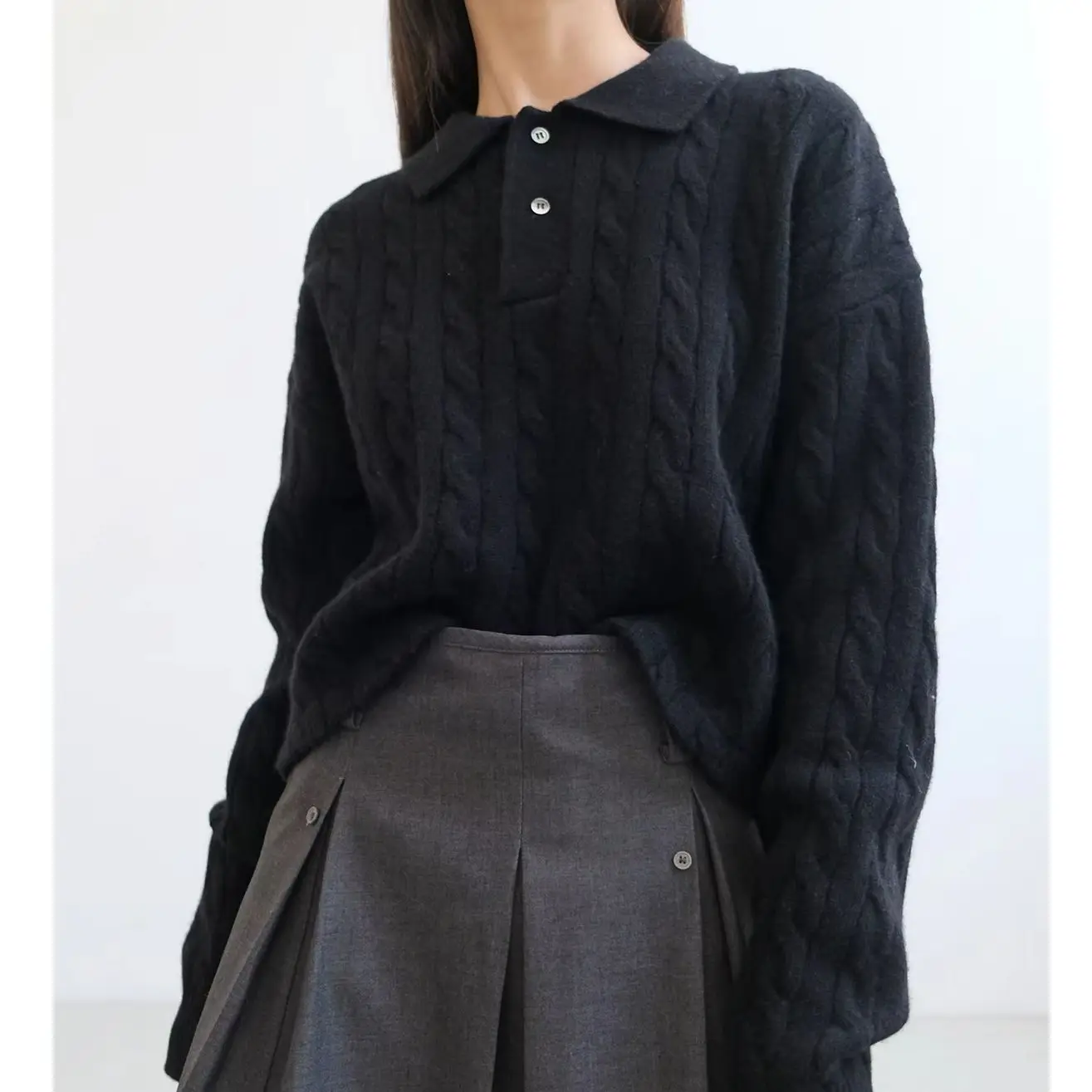 Retro cashmere small lapel twist semi-open temperament lazy short knit sweater