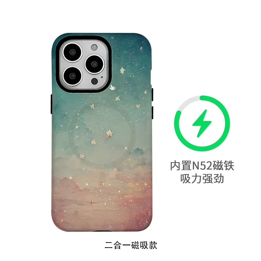 

Ins Korean Green Desert Star Case for IPHONE 17Air 16ProMax 15Plus 14 13 12 Mini 11 Acrylic TPU Two in One Magnetic Phone Cases