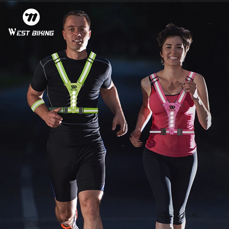 

WEST Biking Outdoor Sport Reflective Safety Vest USB Rechargeable Flashing Light Hiking Camping Night Chest Lamp Cycling Access