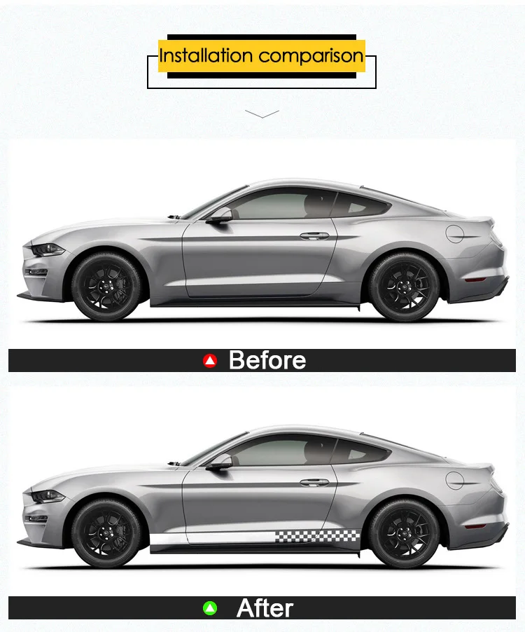 2Pcs Car Side Skirt Racing Stripe Decals For Ford Mustang Ecobosst Shelby GT Sport Style Vinyl Stickers Easy Install Waterproof