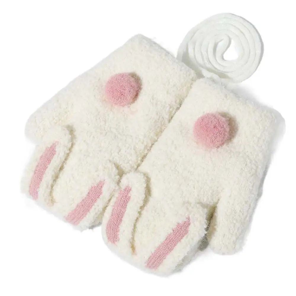

Winter Gloves For Toddler Baby Windproof Rabbits Children Gloves Full Finger Mittens Hanging Neck Gloves Gloves