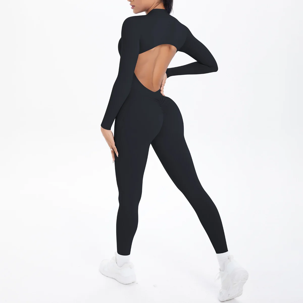 

2025 Women's Back Cutout Yoga Bodysuit Long Sleeve - Seamless One Piece Quick Dry for Gym Pilates