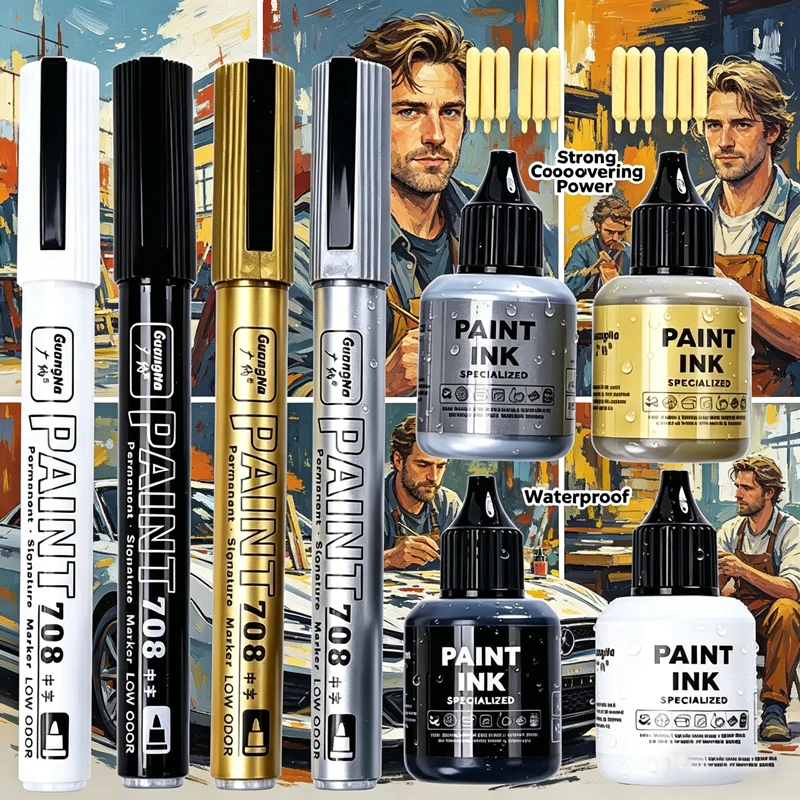 GN Permanent Metallic Paint Marker Pen with Ink Set DIY Resin Mold Tire Metal Oil Gold Silver White Black Markers Pens Drawing