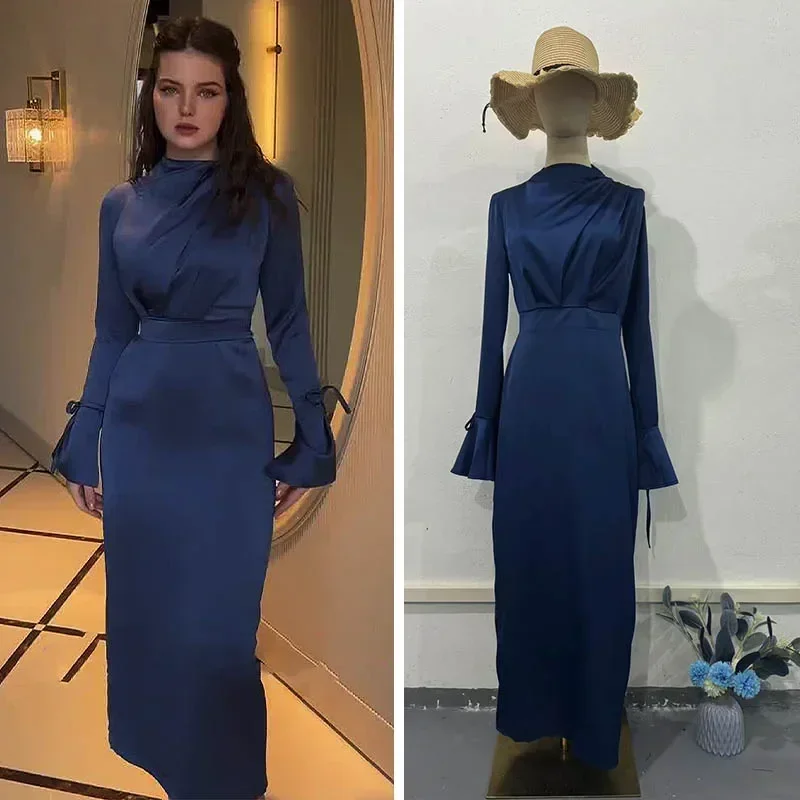 

Satin Women Party Dress Eid Muslim Lace-up Long Dresses Abaya Jalabiya Ramadan Dubai Kaftan Islam Vestidos Arab Robe Morocco