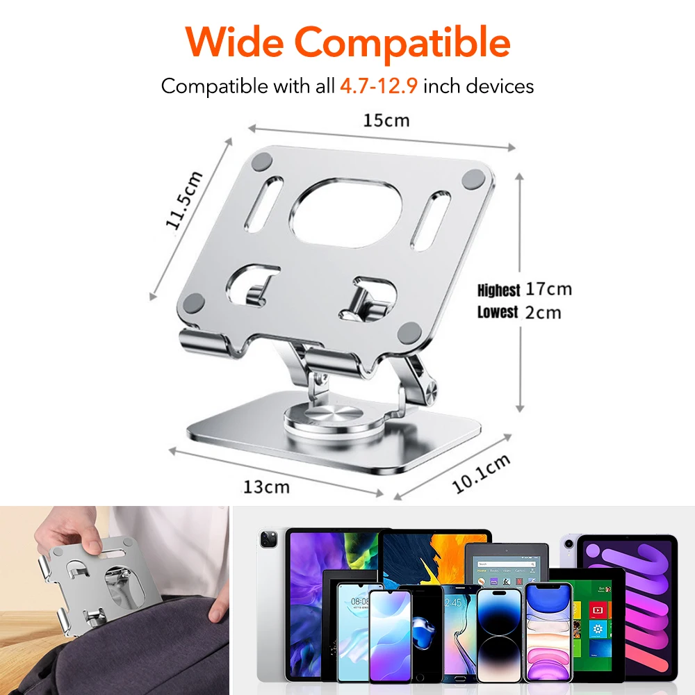 Universal  Aluminum Alloy Adjustable Tablet Stand 360 Rotating Ergonimic Foldable Tablet Holder for Desk Home Office iPad