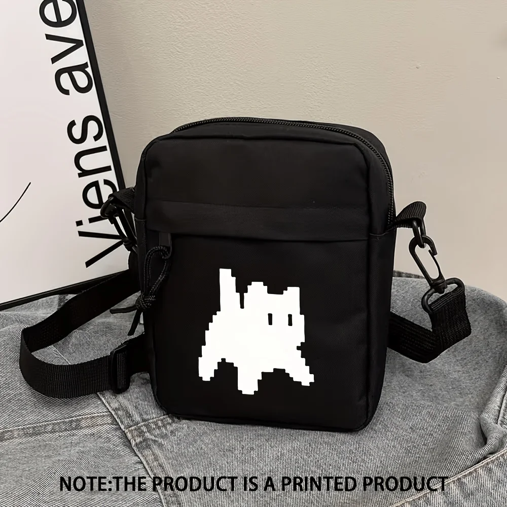Pixel Cat Printed Messenger Bag Pocket Backpack and Mobile Phone Storage Bag Small A1 for Daily Commuting and Leisure Travel