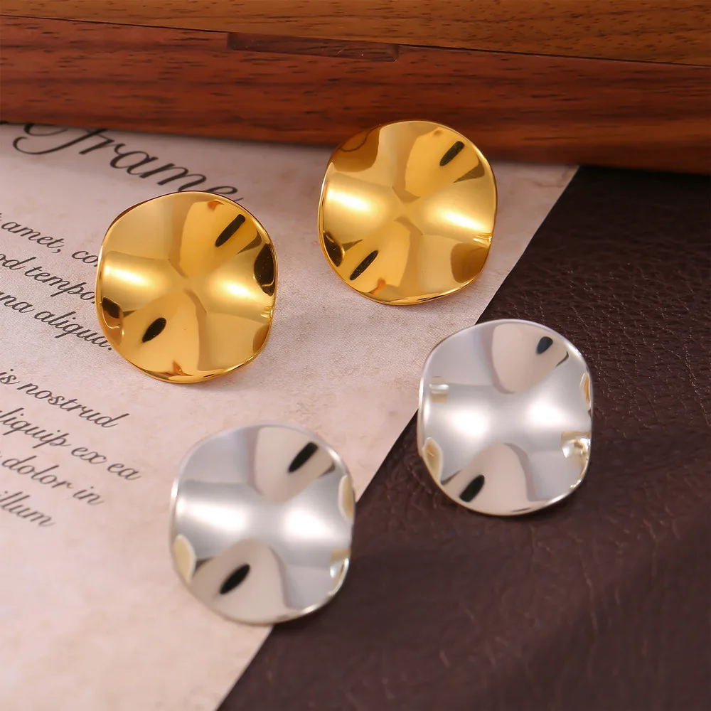 JINDOOR Titanium Steel 18k Gold Plated Earrings Korean Simple Design Glossy Minimalist Round Women Earrings