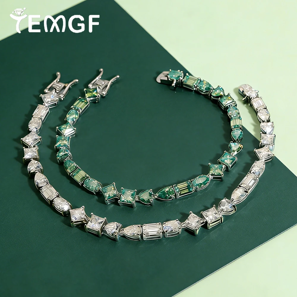 

TEMGF Full Irregular Moissanite Bracelet for Women S925 Silver Chain Shiny Luxury Wedding Party Wrist Jewelry With Certification