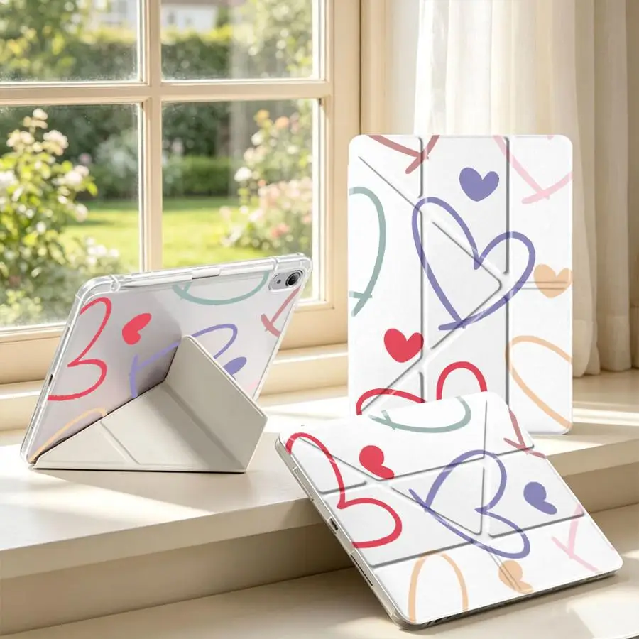 With Pen Slot Cover Tablet Case For Samsung Galaxy Tab S10 Lite A9 Plus S9 Plus A8 S8 S7 FE A11 Colorful Heart-Shaped Pattern